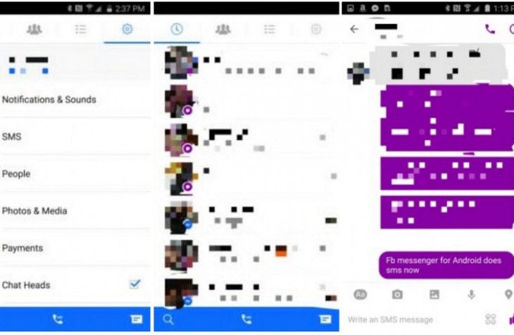 Facebook Messenger test le SMS et le Material Design